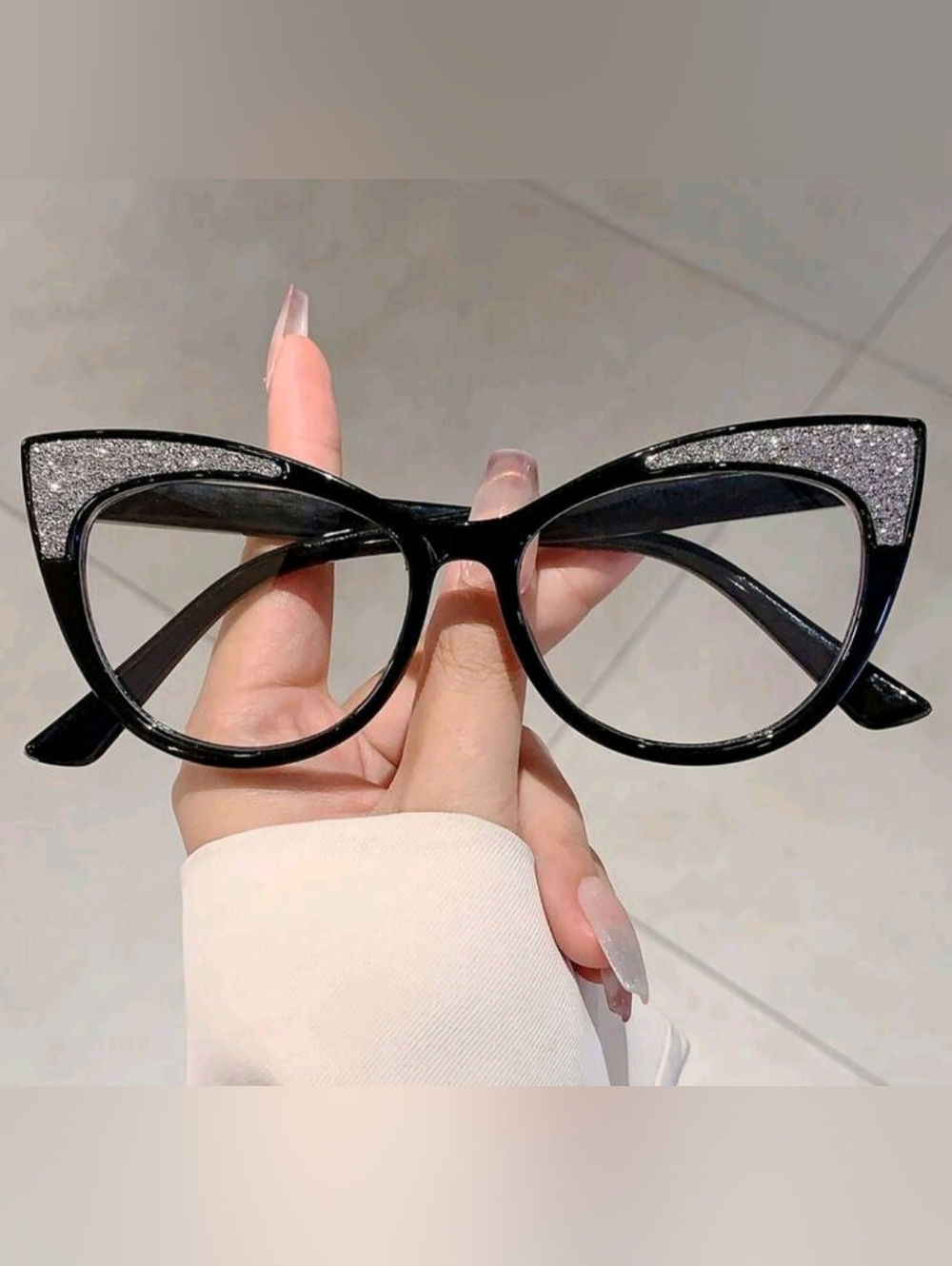 Elegant Black And Silver Cat-Eye Glasses